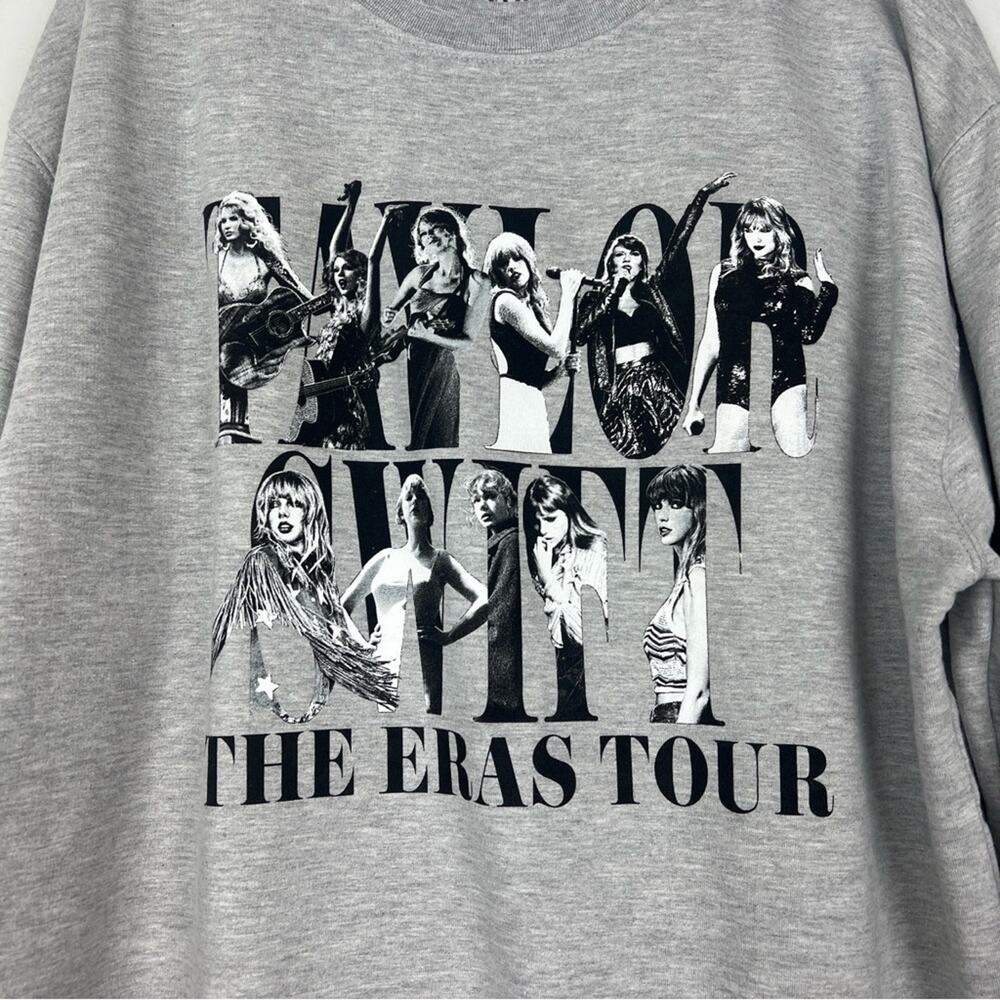 Official Taylor Swift Eras Tour Gray Crewneck With Pictures & U.S. Cities XXL